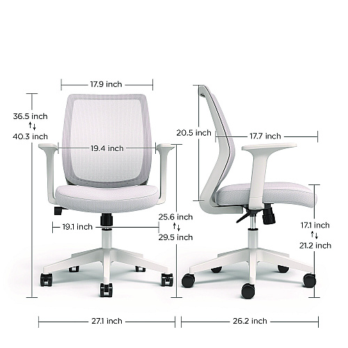 Alera Wessex Ergonomic Fabric Mesh Swivel Task Chair, Supports Up to 275 lb, 17.09 to 20.83 Seat Height, Gray Seat/Back, White Base (ALEWX42BME47)