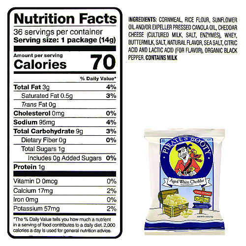 Pirate's Booty Puffs, Aged White Cheddar, 0.5 oz Bag, 36/Box (22000092)