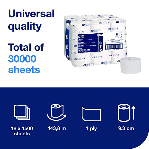 Tork&reg; OptiServe High-Capacity Coreless Toilet Paper, 2-Ply, White, 1,500 Sheets, 18 Rolls/Carton (472887)