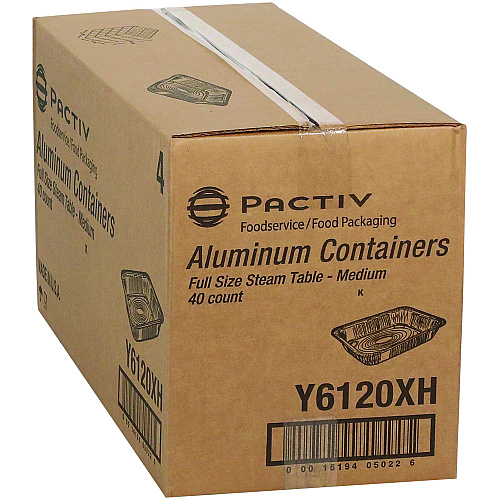 Pactiv Aluminum Steam Table Pan, Full-Size Medium, 2.2" Deep, 19.6 x 11.6, 40/Carton (Y6120XH)