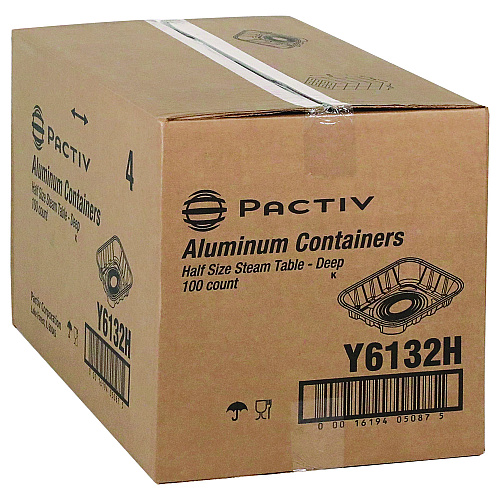 Pactiv Aluminum Steam Table Pan, Half-Size Deep, 2.6" Deep, 11.8 x 9.4, 100/Carton (Y6132H)
