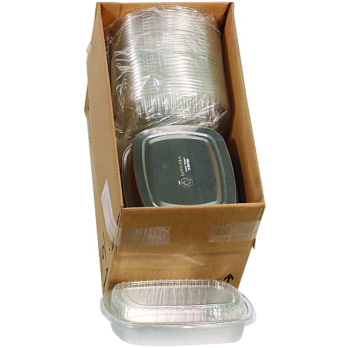 Pactiv Classic Carry-Out Container with PET Dome Lid, 46 oz, 9.8 x 7.8 x 1.3, Silver, 50/Carton (Y6710PET)
