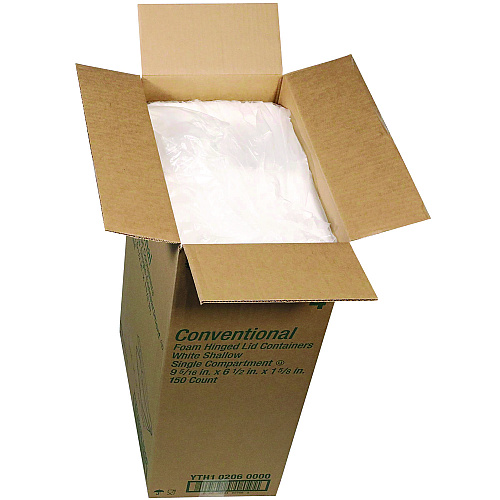 Pactiv Conventional Foam Hinged Lid Container, Shallow, 9 x 6.5 x 1.6, White, 150/Carton (YTH102060000)