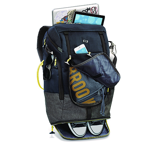 SOLO Everyday Max Recycled Backpack, Fits Device Up to 17.3", 13 x 8 x 21, Navy Blue/Gray (ACV7324)