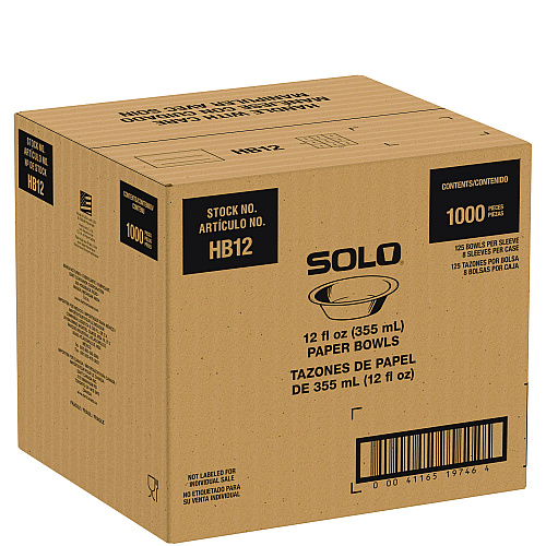 SOLO Compostable Paper Dinnerware, ProPlanet Seal, Bowl, 12 oz, White, 1,000/Carton (HB12PLANET)