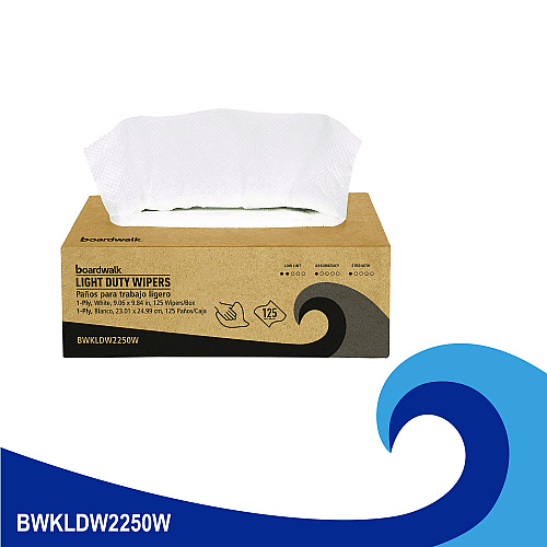 Boardwalk One-Ply Paper Wipers, 9.84 x 9.06, White, 125 Wipers/Box, 18 Boxes/Carton (BWKLDW2250W)