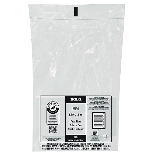 SOLO Compostable Paper Dinnerware, ProPlanet Seal, Plates, 8.5" dia, White, 500/Carton (MP9PLANET)