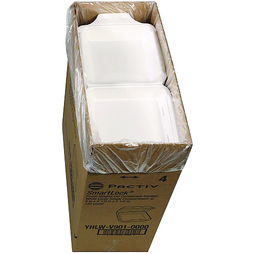 Pactiv SmartLock Vented Foam Hinged Lid Container, 9 x 9.5 x 3.3, White, 150/Carton (YHLWV9010000)