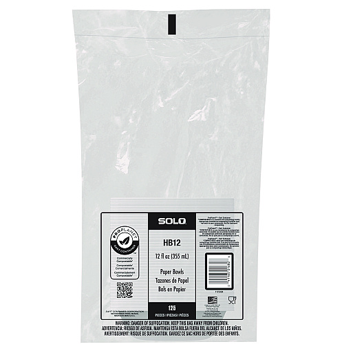 SOLO Compostable Paper Dinnerware, ProPlanet Seal, Bowl, 12 oz, White, 125/Pack (HB12PLANETPK)