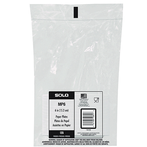 SOLO Compostable Paper Dinnerware, ProPlanet, Plate, 6" dia, White, 125/Pack (MP6PLANETPK)