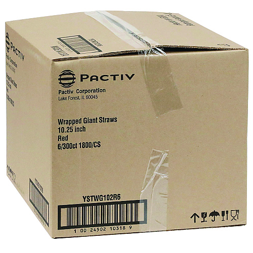 Pactiv Giant Paper-Wrapped Straw, 10.25, Red, 1,800/Carton (YSTWG102R6)