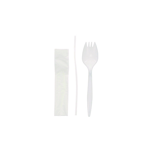 Pactiv Fieldware Cutlery Kit, Mediumweight, Napkin/Spork/Straw, Plastic, White, 1,000/Carton (FKQWSCHLCH)