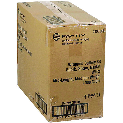 Pactiv Fieldware Cutlery Kit, Mediumweight, Napkin/Spork/Straw, Plastic, White, 1,000/Carton (FKQWSCHLCH)