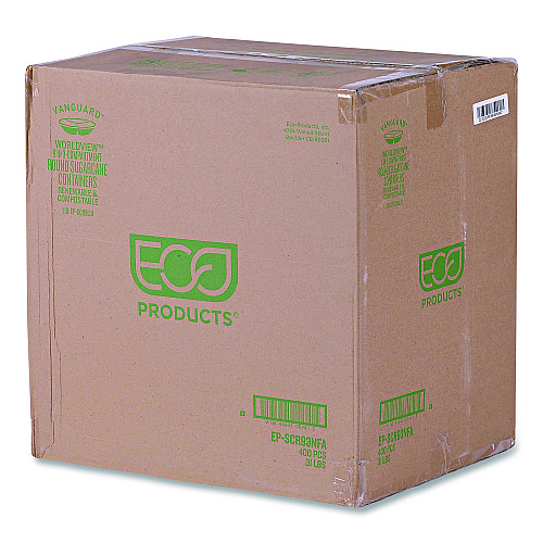 Eco-Products Vanguard Renewable and Compostable Sugarcane Containers, 3-Compartment Bowl, 28 oz, White, 400/Carton (EPSCR93NFA)