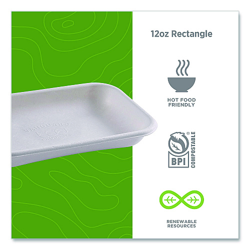 Eco-Products WorldView Vanguard Rectangular Container, 12 oz, 7 x 4.75 x 1, Sugarcane Fiber, White, 400/Carton (EPSCRC12NFA)