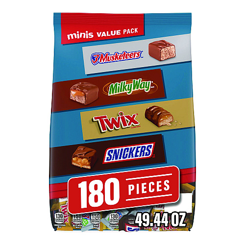 Mars Minis Variety Pack, Chocolate, 49.44 oz Bag, 180 Pieces (22002451)