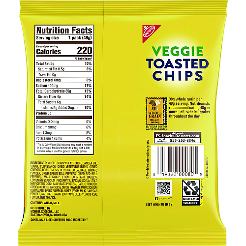 Nabisco Wheat Thins Toasted Veggie Chips, 1.75 oz Bag, 60/Carton (00080)