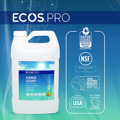 ECOS PRO Liquid Hand Soap, Free and Clear, 1 gal, 4/Carton (PL966304CT)