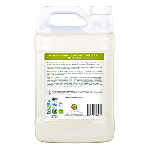 ECOS PRO Dishmate Manual Dish Liquid, Free and Clear, 1 gal Jug, 4/Carton (PL972104CT)