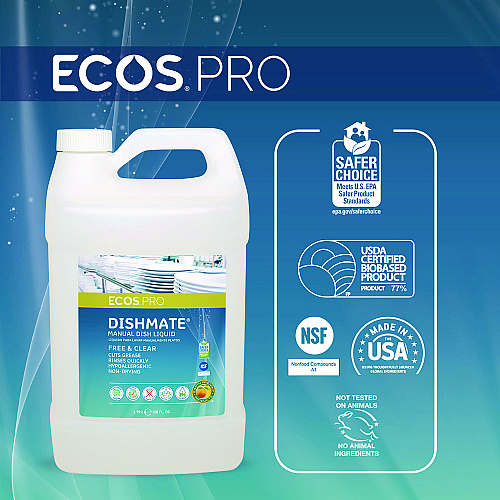 ECOS PRO Dishmate Manual Dish Liquid, Free and Clear, 1 gal Jug, 4/Carton (PL972104CT)