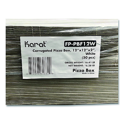 Karat Corrugated Pizza Boxes, 12 x 12 x 1.97, White/Brown, 50/Carton (FPPBF12W)