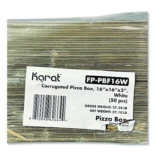 Karat Corrugated Pizza Boxes, 16 x 16 x 1.97, White/Brown, 50/Carton (FPPBF16W)
