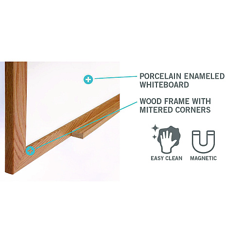Ghent M1 Porcelain Magnetic Whiteboard, 87.94" x 48.5", White Surface, Natural Wood Frame (M1W474)