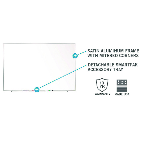 Ghent Non-Magnetic Whiteboard with Aluminum Frame, 87.91" x 48.5", White Surface, Satin Aluminum Frame (M2474)