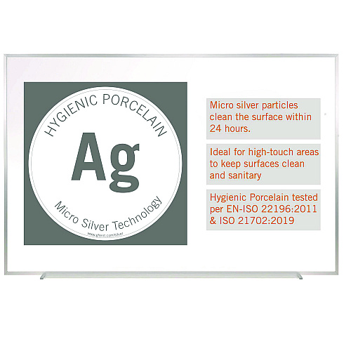 Ghent Hygienic Porcelain Magnetic Whiteboard with Aluminum Frame, 87.91" x 48.5", White Surface, Satin Aluminum Frame (M4474)