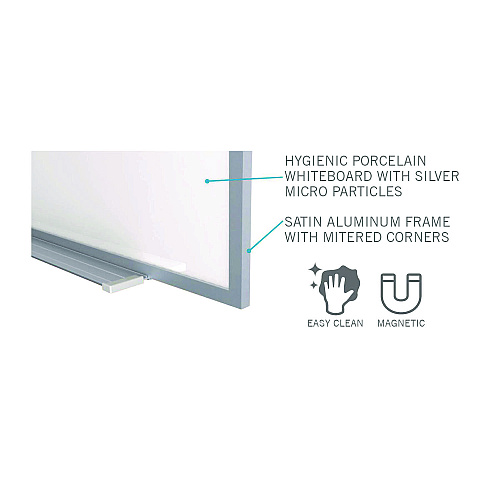 Ghent Hygienic Porcelain Magnetic Whiteboard with Aluminum Frame, 87.91" x 48.5", White Surface, Satin Aluminum Frame (M4474)