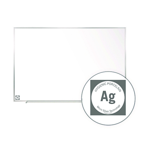 Ghent Hygienic Porcelain Magnetic Whiteboard with Aluminum Frame, 87.91" x 48.5", White Surface, Satin Aluminum Frame (M4474)