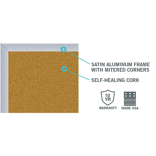 Ghent Natural Cork Bulletin Board with Aluminum Frame, 87.91" x 48.5", Tan Surface, Satin Aluminum Frame (AK47)