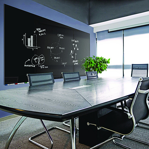 Ghent Aria Low-Profile Frameless Magnetic Glassboard, 48" x 36", Black Surface (ARIASM34BK)
