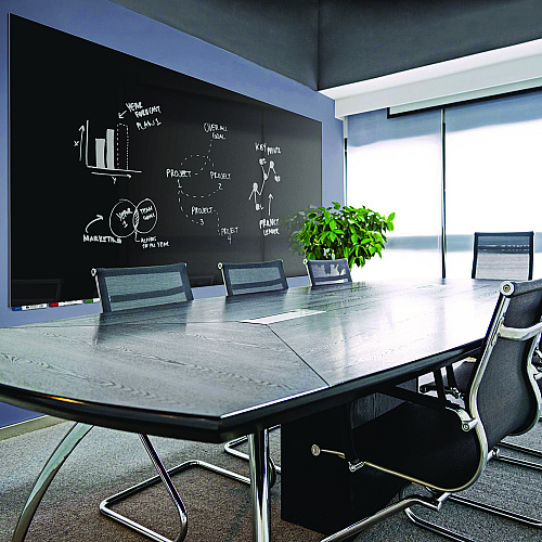 Ghent Aria Low-Profile Frameless Magnetic Glassboard, 60" x 36", Black Surface (ARIASM35BK)