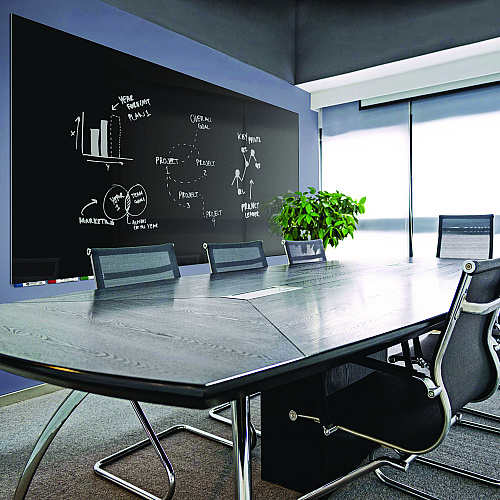 Ghent Aria Low-Profile Frameless Magnetic Glassboard, 72" x 48", Black Surface (ARIASM46BK)