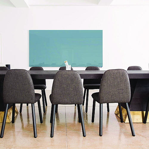 Ghent Aria Low-Profile Frameless Magnetic Glassboard, 72" x 48", Denim Blue Surface (ARIASM46DM)