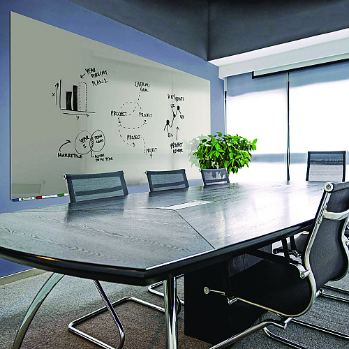 Ghent Aria Low-Profile Frameless Magnetic Glassboard, 96" x 48", Gray Surface (ARIASM48GY)