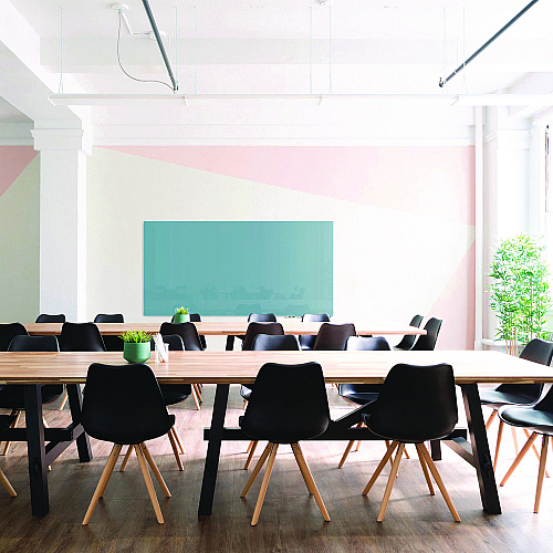 Ghent Aria Low-Profile Frameless Magnetic Glassboard, 60" x 36", Denim Blue Surface (ARIASM35DM)