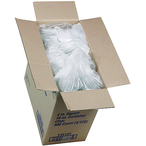 Pactiv PET Square Container, 16 oz, 4 x 4 x 3, Clear, Plastic, 480/Carton (4S18Y)