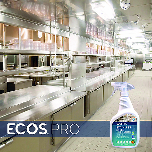 ECOS PRO Stainless Steel Cleaner and Polish, Free and Clear Scent, 32 oz Spray Bottle, 6/Carton (PL93306CT)