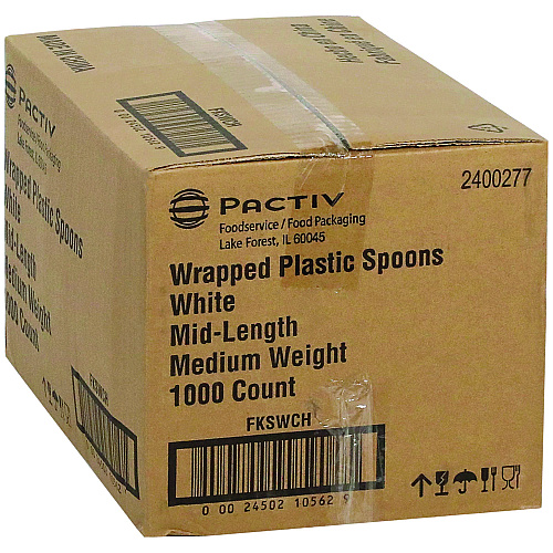 Pactiv Fieldware Cutlery, Individually Wrapped, Mediumweight Spoon, Plastic, White, 1,000/Carton (FKSWCH)