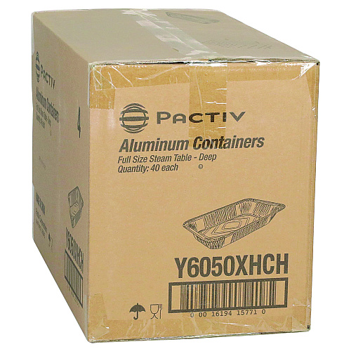Pactiv Aluminum Steam Table Pan, Heavy Duty Deep Full-Size, 3.37" Deep, 19.6 x 11.6, 40/Carton (Y6050XHCH)