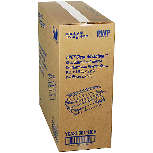 Pactiv Hoagie Hinged Lid Container, 9 x 5.5 x 3.2, Clear, Plastic, 220/Carton (YCASH3011UCH)
