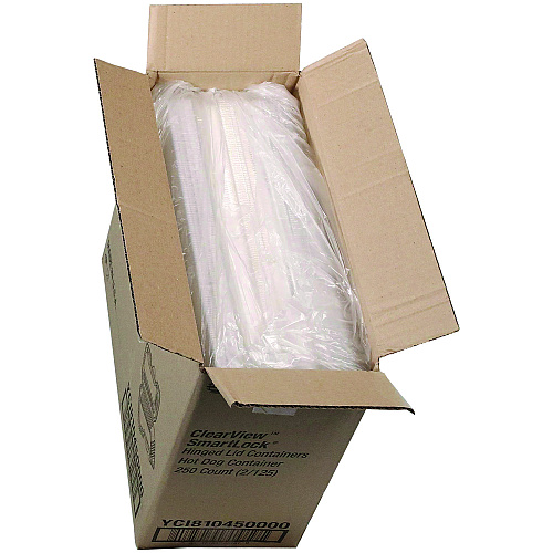 Pactiv Hinged Lid Hot Dog Container, 6.5 x 2.25 x 2.75, Clear, Plastic, 250/Carton (YCI810450000)