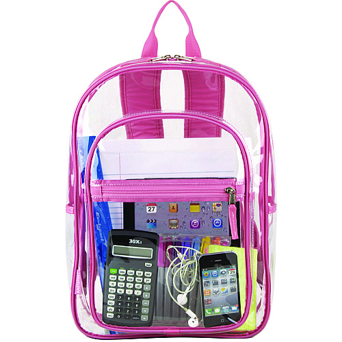 Eastsport Clear with Color Trim Backpack, 11.5" x 5" x 16.5", Clear/Pink (190991EDPLM)