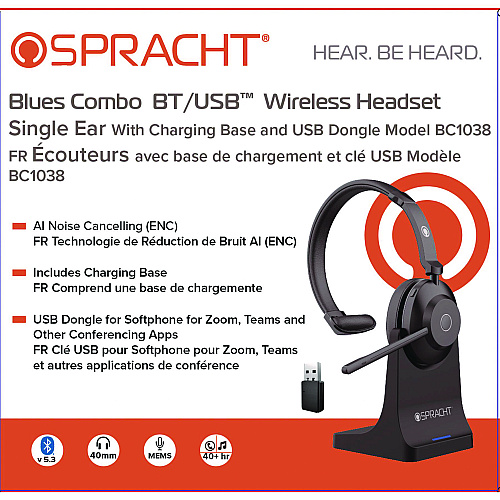 Spracht Blues Combo Monaural Headset, Over The Head, Black (BC1039)