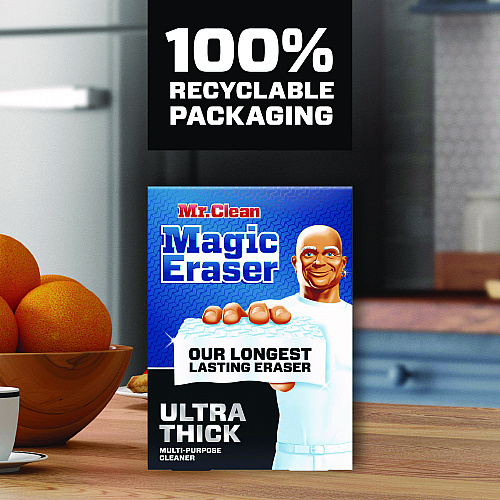 Mr. Clean Magic Eraser, Ultra-Thick, 4.6" x 2.3", 1.2" Thick, White, 5/Pack, 2 Packs/Carton (12413)