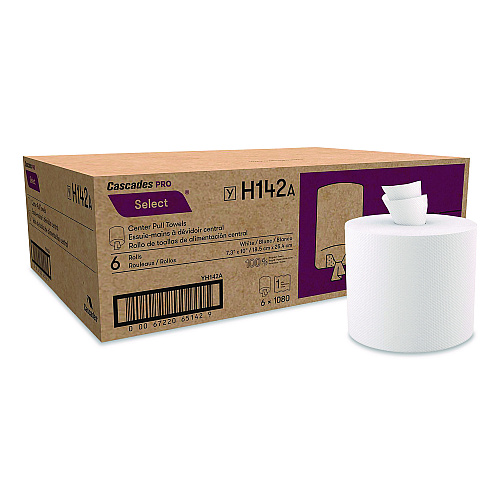 Cascades Select Center-Pull Paper Towels, 2-Ply, 7.31 x 10, White, 1,080/Roll, 6 Rolls/Carton (H142)