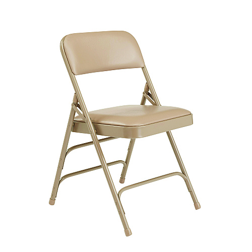 NPS 1300 Series Premium Vinyl Upholstered Triple Brace Double Hinge Folding Chair, Supports 500 lb, Beige Seat/Back/Base, 4/Pack (1301)