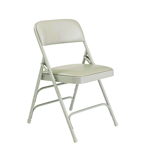 NPS 1300 Series Premium Vinyl Upholstered Triple Brace Double Hinge Folding Chair, Supports 500 lb, Gray Seat/Back/Base, 4/Pack (1302)